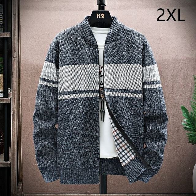 メンズ ニット セーター ジップアップパーカー おしゃれ ブルゾン オフィス ボアジャケット アウター ゆったり 長袖 2XLサイズ拍卖