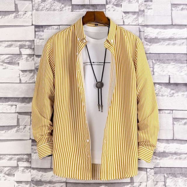 メンズ長袖シャツ、カジュアルシャツ 春秋服 マルチストライプ シャツ トップス 上着 ビジネス カジュアルシャツJ XL拍卖