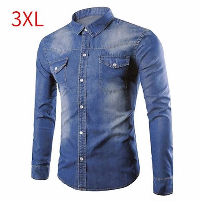 デニムシャツ メンズ カジュアルシャツ トップス カジュアルビジネス 長袖シャツ 細身 春秋 シャツ デニム XXXL拍卖