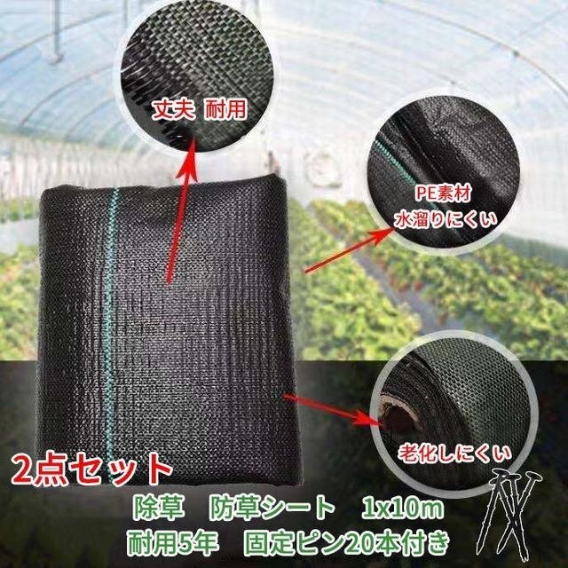 除草 防草シート 1x20m(1x10m2枚) 耐用5年 固定ピン40本付き拍卖