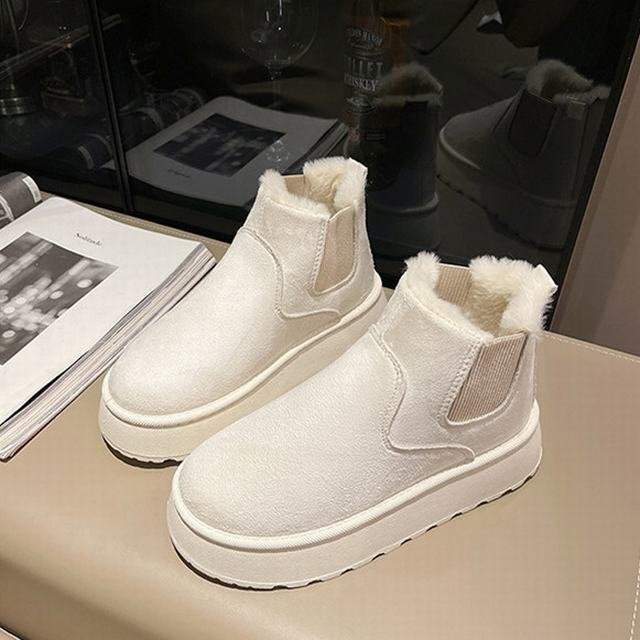 ムートンブーツ サイドゴア ブーツ レディース ショートブーツ ボア 極暖 厚底 ファー 大きいサイズ シューズ 靴 防寒 米色 39拍卖