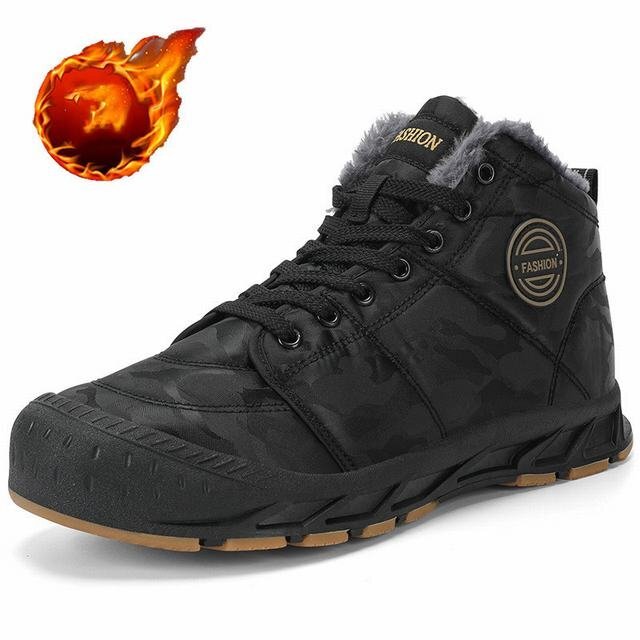 ブーツ メンズスノーブーツ 靴 ハイカットオシャレ 裏起毛 ファー付き 雪靴 迷彩柄スノーシューズ ウィンターブーツ 冬用ブラック 27.5cm拍卖