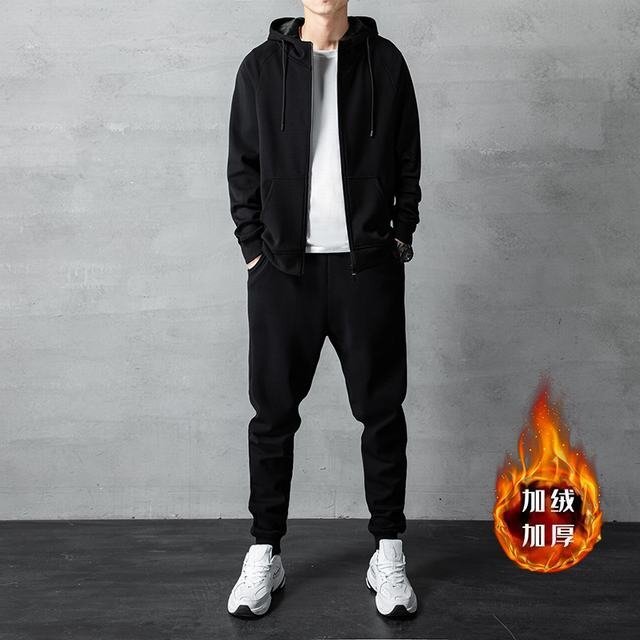 上下セット メンズ 裏起毛 暖かい スウェット 長袖 パーカー トレーナー ジッ セットアップ ジャージ スリム 無地 ブラック 2XL拍卖
