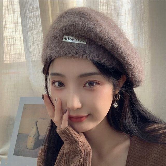 ニット ベレー帽 起毛 レディース 秋冬 ハット ベレー ぼうし 合金飾り かわいい おしゃれ カジュアル シンプル 帽子 春秋冬 防寒 モカ拍卖