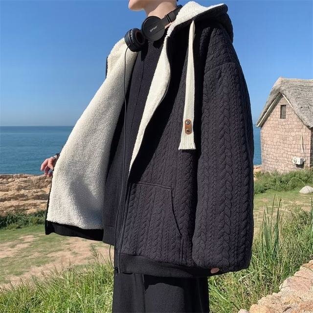 フリースジャケット 冬物 厚手 暖かい ジャケット パーカ ボア おしゃれ ボアブルゾン ふわふわ ゆったり カジュアル 防寒 ブラック 2XL拍卖