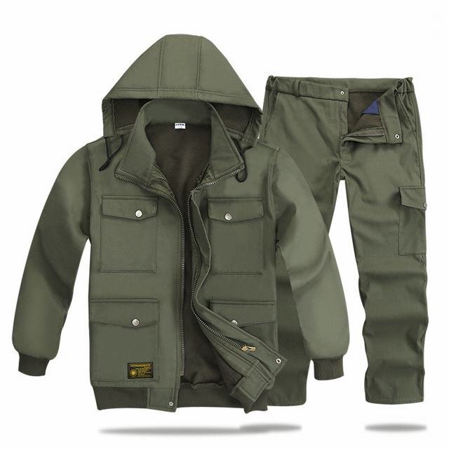 裏起毛 上下セット メンズ 防寒着 フード脱着 ジャンパー あったか 暖かい 作業服 パーカー フード付き 秋冬 冬物 グリーン XL拍卖