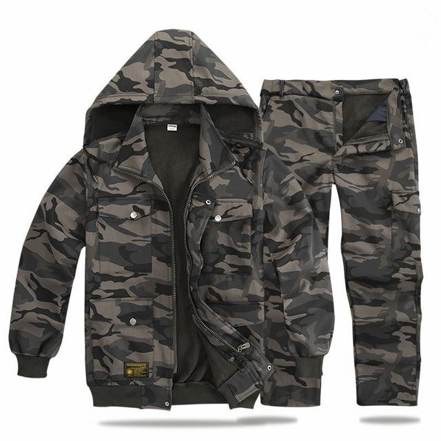 裏起毛 上下セット メンズ 防寒着 フード脱着 ジャンパー あったか 暖かい 作業服 パーカー フード付き 秋冬 冬物 黒迷彩 L拍卖