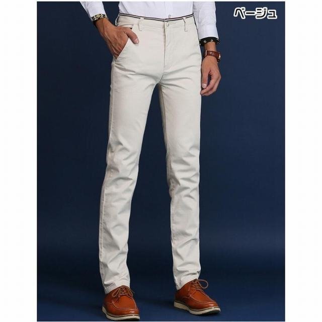おしゃれ シンプル ロングパンツ メンズ ボトムス 通学 通勤 カジュアル ビジネス かっこいい無地 ベージュ サイズ33拍卖