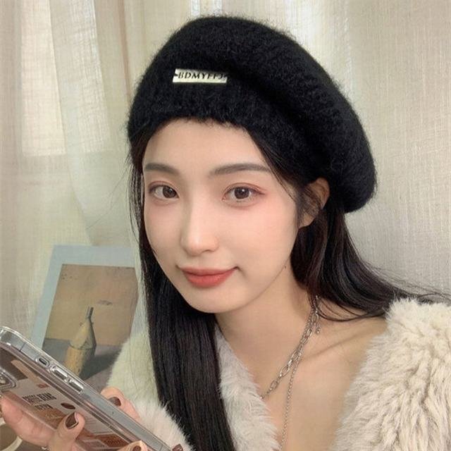 ニット ベレー帽 起毛 レディース 秋冬 ハット ベレー ぼうし 合金飾り かわいい おしゃれ カジュアル シンプル 帽子 春秋冬 防寒 ブラック拍卖