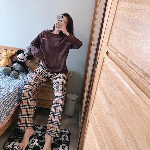 韓国風 寝巻き 部屋着 パジャマ レディース 春秋夏 長袖 女性 上下セット 可愛い ロングパンツ拍卖