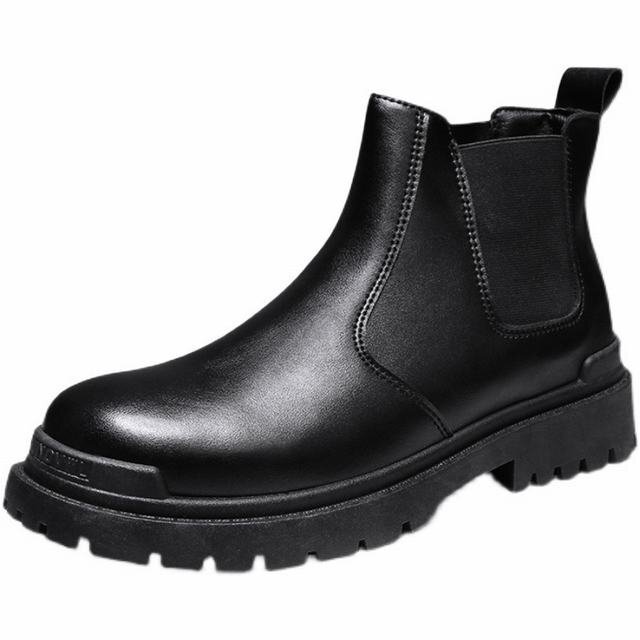 サイドゴアブーツ メンズ チェルシー ブーツ ハイカット フェイクレザー靴 おしゃれ 人気 黒27cm拍卖