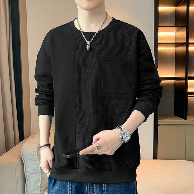 メンズトレーナー メンズ トップス 秋服 秋冬 秋物 クルーネック ファッション 2023 秋 新作 切り替え ブラック M拍卖