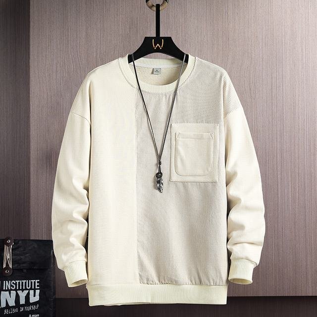 メンズトレーナー メンズ トップス 秋服 秋冬 秋物 クルーネック ファッション 2023 秋 新作 切り替え ベージュ L拍卖