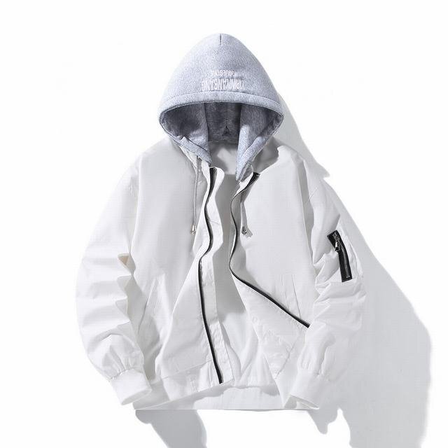 メンズスタジャン コーチジャケット メンズ アウター ブルゾン シャツジャケット 秋春服 取り外しフード付き カジュアル グレー L拍卖