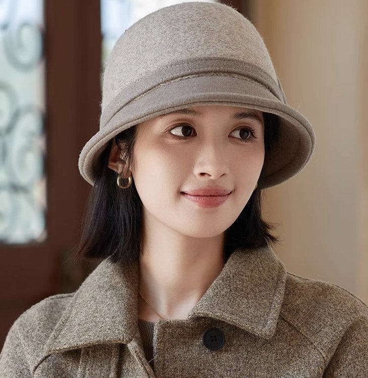 バケットハット 帽子 レディース ウール混 日焼け対策 UV おしゃれ リゾート ハット 秋 冬 お出かけ 通勤 カーキ拍卖