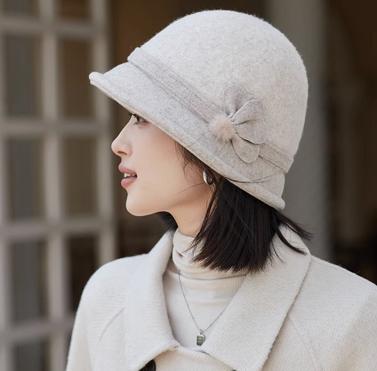 バケットハット 帽子 レディース ウール混 日焼け対策 UV おしゃれ リゾート ハット 秋 冬 お出かけ 通勤 米色拍卖