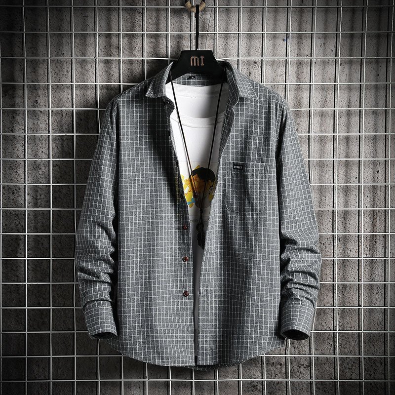メンズ長袖シャツ カジュアルシャツ メンズ トップス 無地 シャツ チェックシャツ ストライプシャツ カジュアルシャツ グレー2XL拍卖