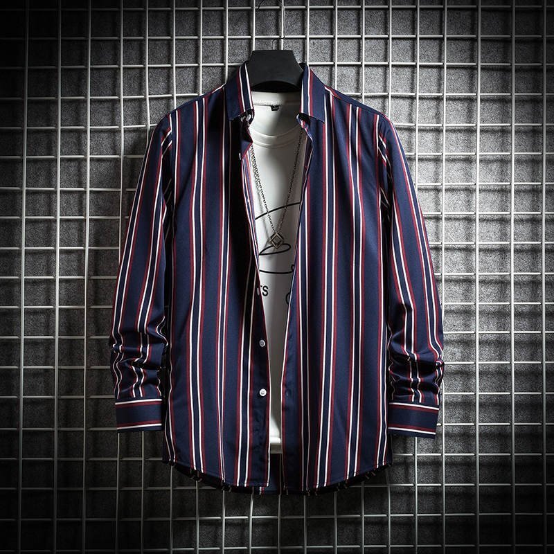 メンズ長袖シャツ カジュアルシャツ メンズ オーバーシャツ ストライプシャツ ボタンダウンシャツ おしゃれ 春服C 2XL拍卖