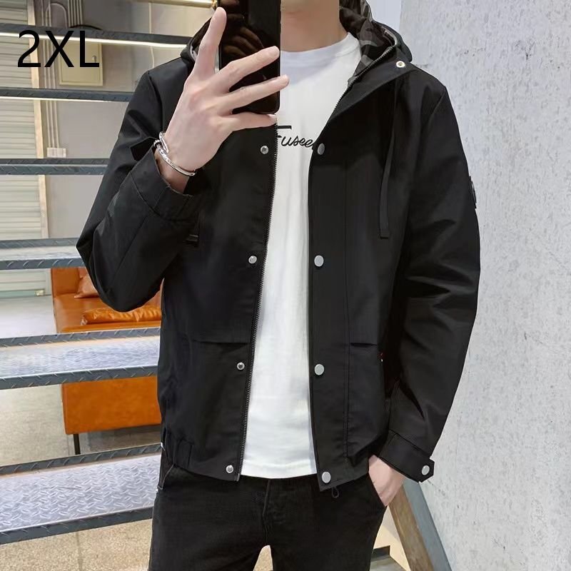 メンズマウンテンパーカー メンズ スイングトップ アウター カバー おしゃれ 防風 フード付き 春秋コーデ ブラック 2XL 拍卖