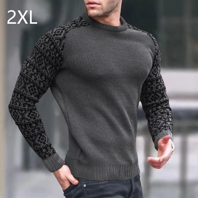 メンズ長袖 トップス ニット セーター インナー おしゃれ レース アウター クルーネック 通勤 スリム 細身 ダークグレー2XLサイズ拍卖