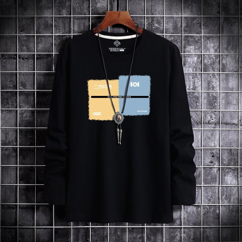 メンズ長袖Tシャツ、カットソー 綿 春秋服 tシャツ 長袖 メンズ おしゃれ トップス 大きいサイズ 男の子 カジュアル ブラックL拍卖