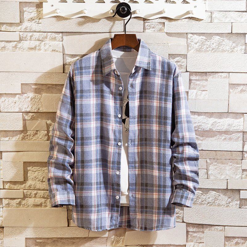 メンズ長袖シャツ カジュアルシャツ チェックシャツ カジュアルシャツ ストライプシャツ ワイシャツ 長袖 シャツ ブルーL拍卖