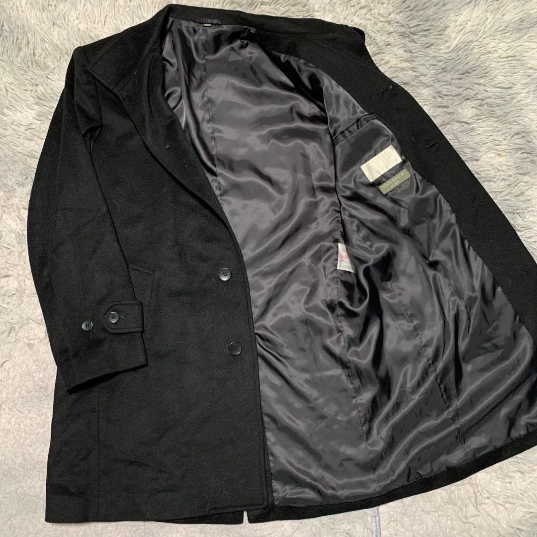 美品 カシミヤ100% WIND ARMOR ウインドアーマー チェスターコート ロングコート 極暖 希少 LL XL 通勤 ビジネス 黒 ブラック メンズ拍卖