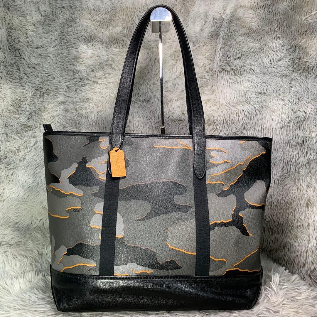 極美品 COACH コーチ ヘンリー トートバッグ ショルダーバッグ A4収納 書類 肩掛け 大容量 カモフラ 迷彩 通勤 ビジネス レザー メンズ拍卖