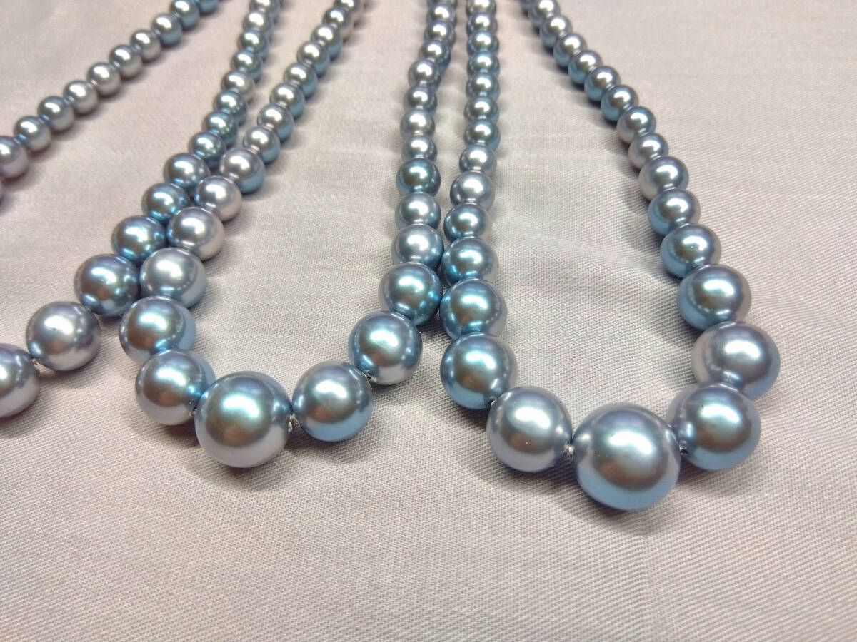 ●● 約 6×12 mm グラデーション 3本セット ブルー系AB ユリア樹脂 ネックレス拍卖