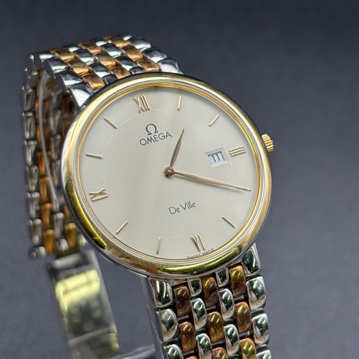 【OMEGA】オメガ ◆ DE VILLE デ・ヴィル メンズ レディース クォーツ 腕時計 デイト ゴールド SD251113-018拍卖