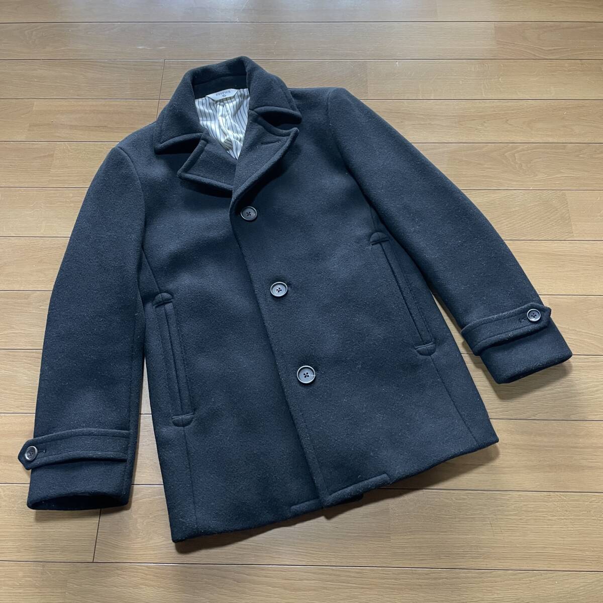 E-11 ●E'DIFICE/エディフィス(ルドーム・日本製) サイズ 40・黒! ボタン ウール(メルトン)チェスターコート●拍卖