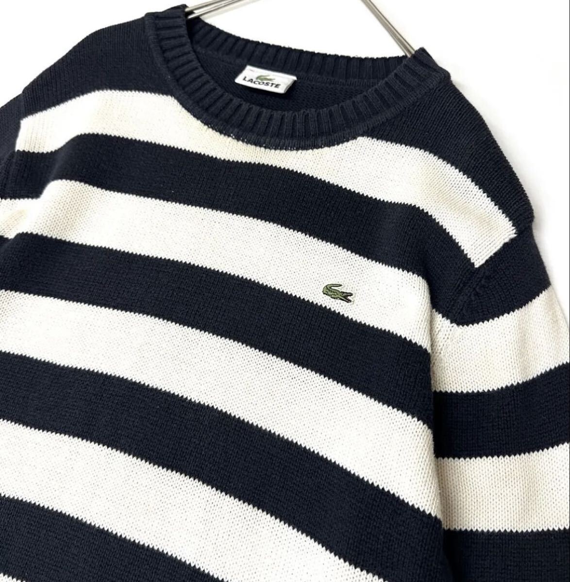 ラコステ LACOSTE ボーダーニット ラコステニット クルーネック ニット セーター 白黒 メンズ拍卖