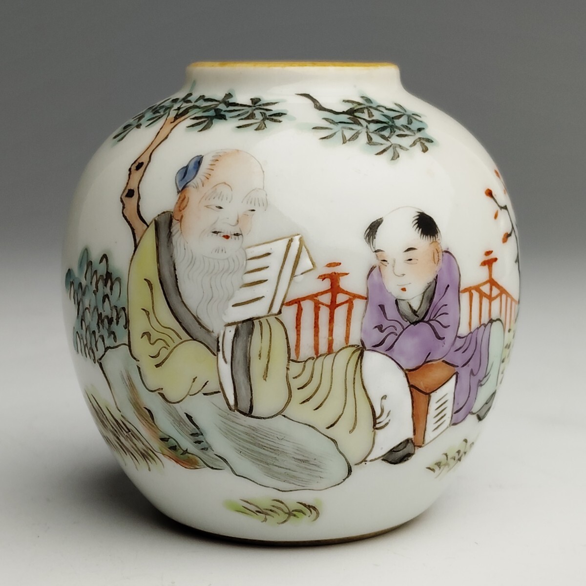 唐物 粉彩人物紋水洗 漢詩 同治年製 款 文房四宝 中国古美術 古玩 B9-12拍卖