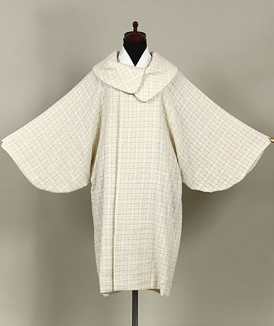 和遊館 即決eha3336 日本製 ファンシー ツイード ロール衿 和装用 ロングコート 白色拍卖