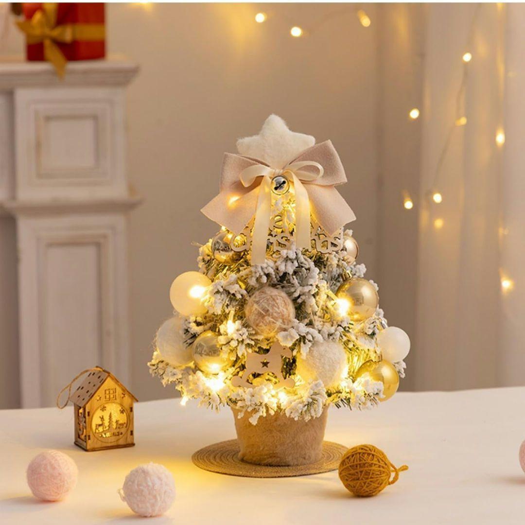 クリスマスツリー 卓上 35cm ミニクリスマスツリー 装飾付き LEDライト付拍卖