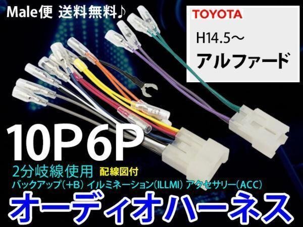 ☆ メール便全国送料無料◆オーディオハーネス/トヨタ10P6P カプラ コード 電源配線 社外ナビ 変換 取付 市販ナビ/PO1-アルファードH14.5~拍卖