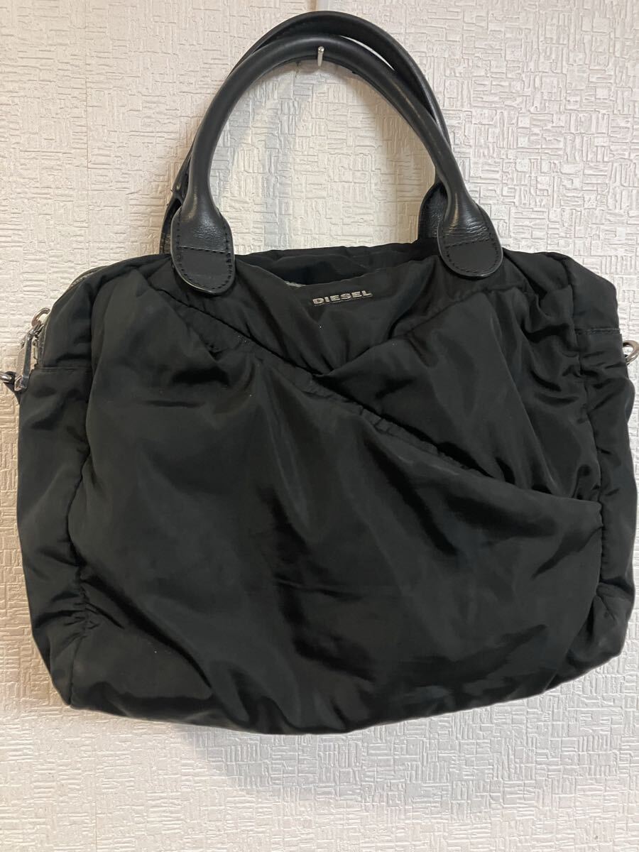 DIESEL ディーゼル ブラック ハンドバッグ ショルダーバッグ 黒 ブラック ショルダーストラップ取り外し可能拍卖