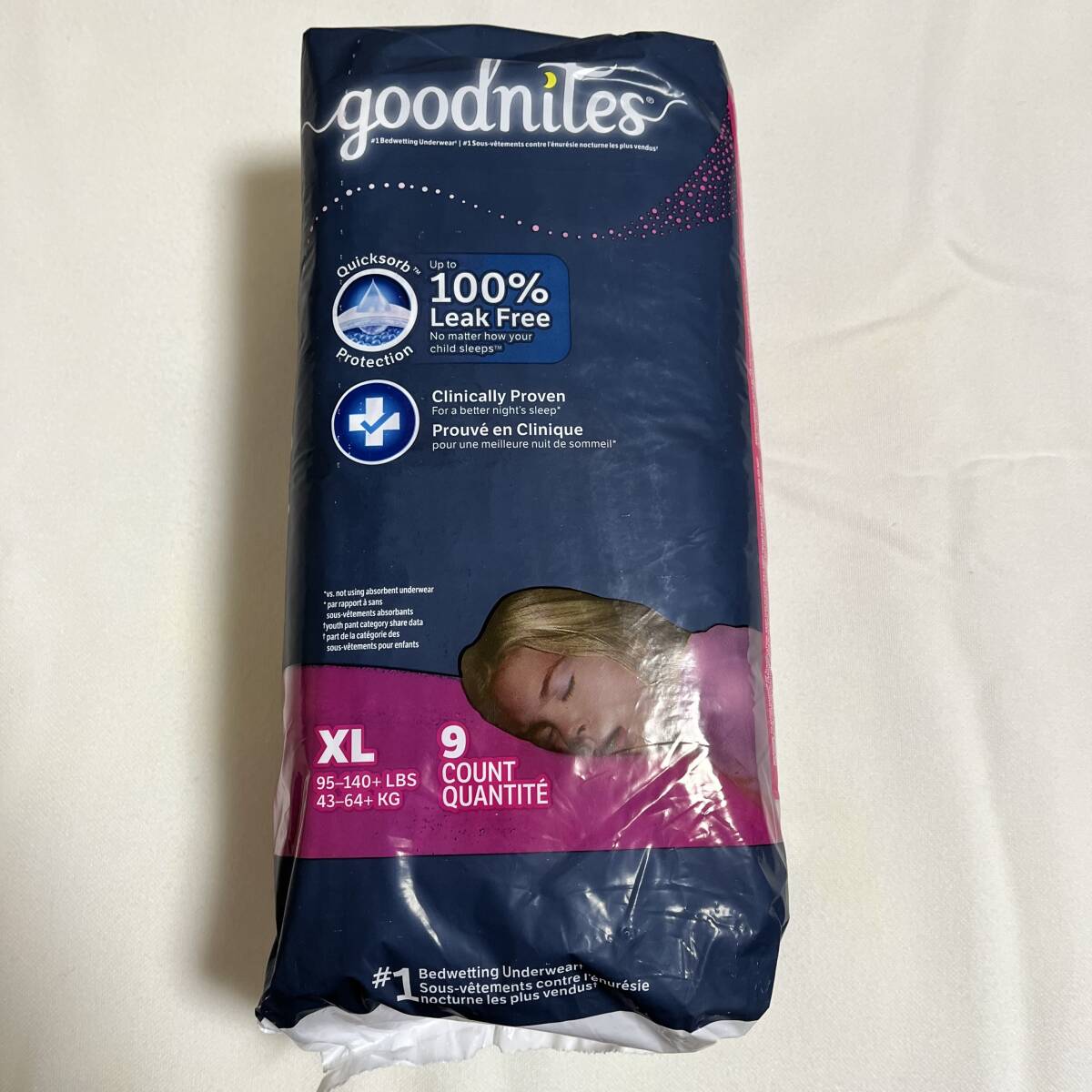 【海外の紙おむつ】Goodnites XL(43-64kg) 女の子用 9枚(1パック)【新品未開封】拍卖