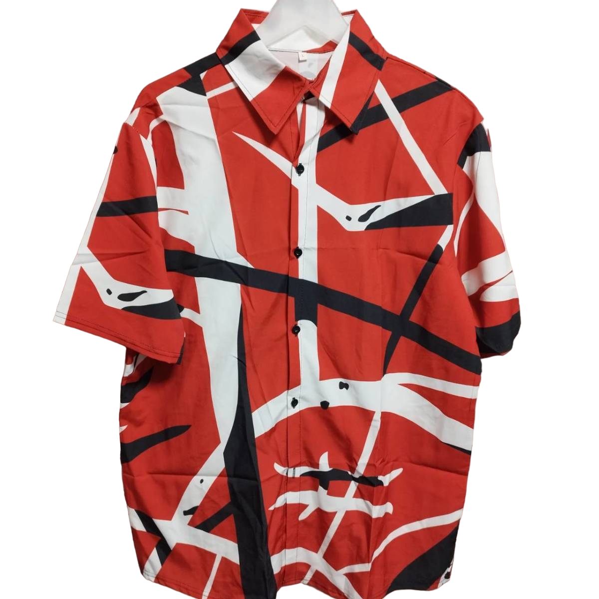 希少柄★VAN HALEN (ヴァンヘイレン) 半袖シャツ【Lサイズ】 総柄デザイン Edward Van Halen エディヴァンヘイレン 新品 アロハ バンドT拍卖