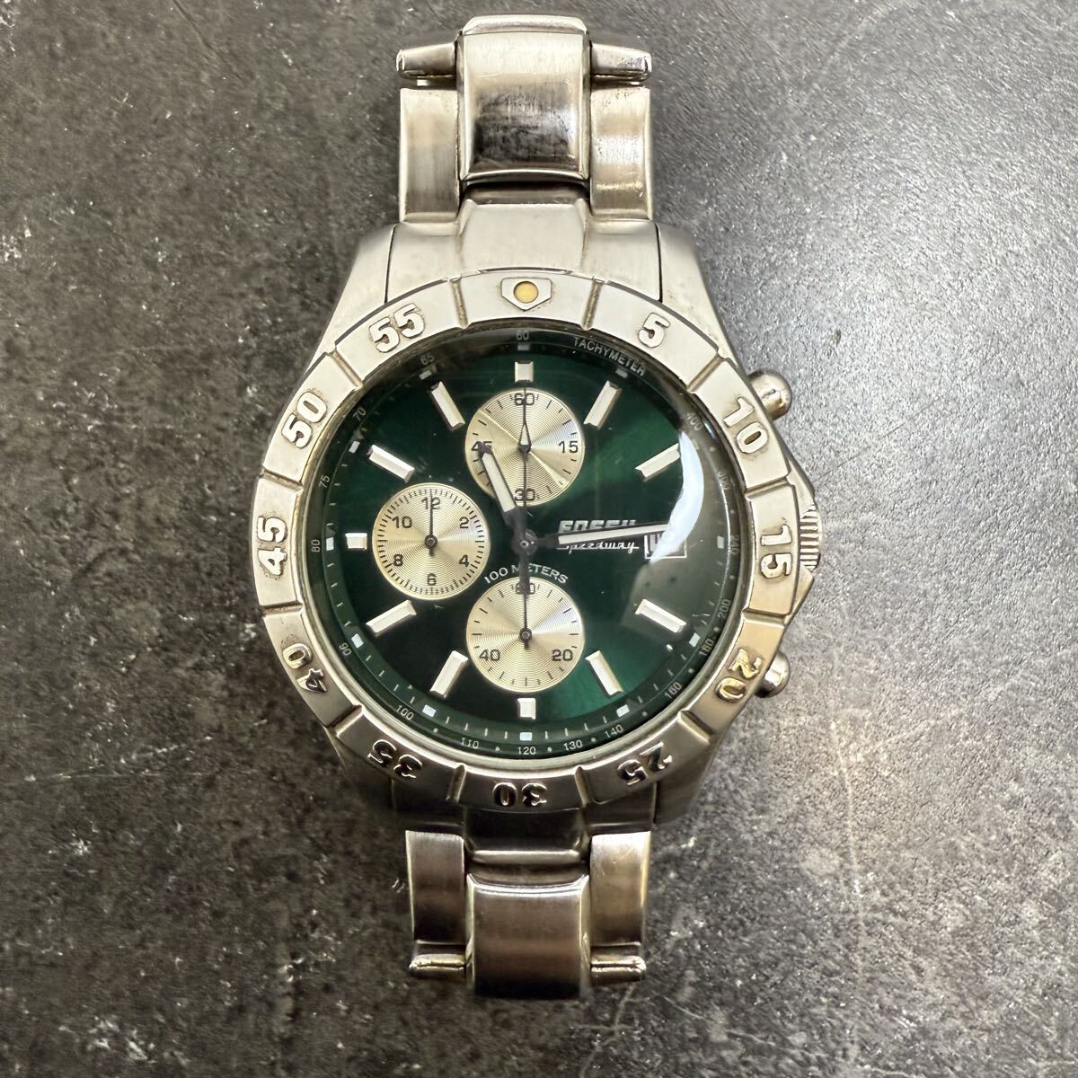 ★D114 FOSSIL フォッシル BLUE 腕時計 CH2390 シルバー グリーン文字盤 中古品 現状品 ★拍卖