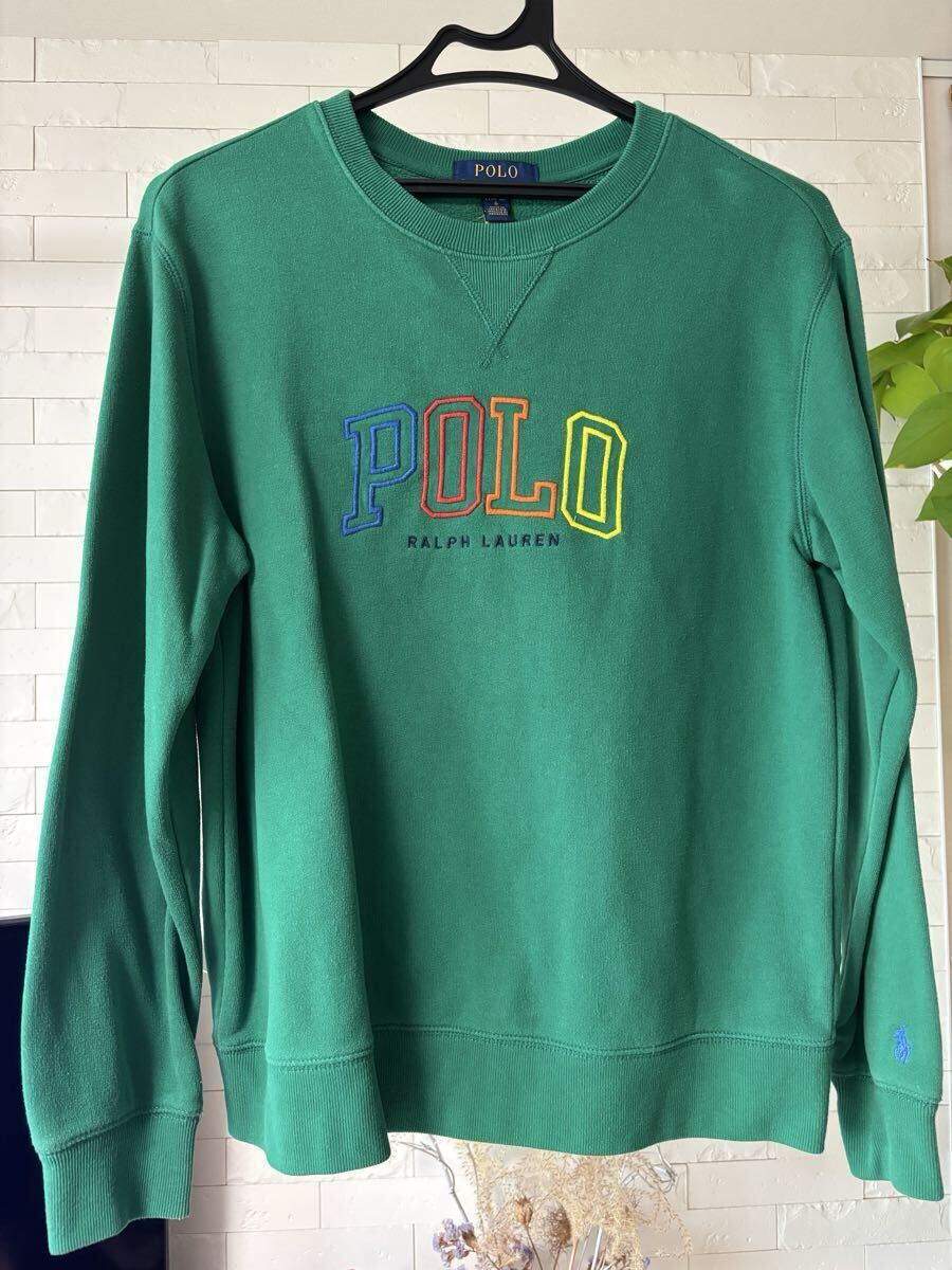 美品 ラルフローレン RALPH LAUREN スウェット トレーナー 裏起毛 子ども Lサイズ 14才〜16才 グリーン みどり 男女兼用 拍卖