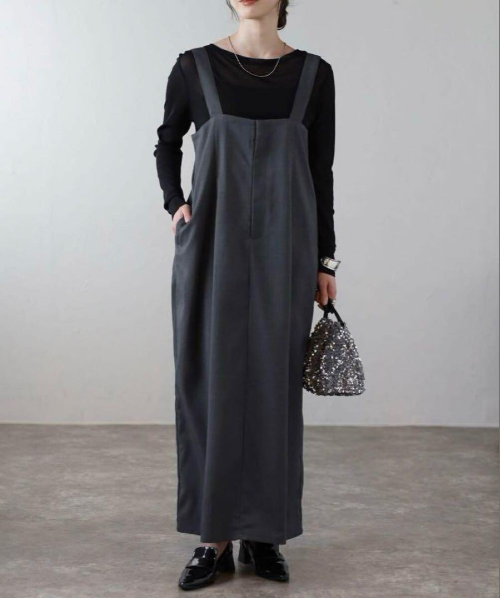 送料無料 Bonjour sagan ハイウエスト ロング ジャンパースカート拍卖