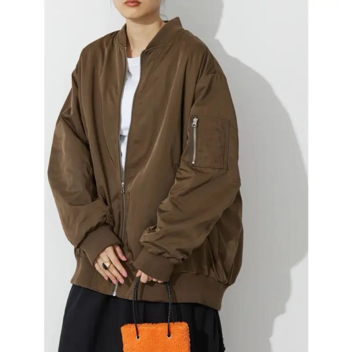 送料無料 AMERICAN HOLIC バックギャザー ロング リブ ブルゾン MA-1拍卖