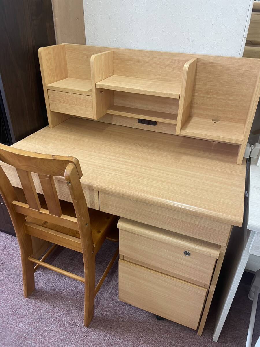 【新品】学習机 4点セット 学習デスク デスクセット 勉強机 ナチュラル 北欧 小学生 新一年生 学校 つくえ 机 ですく 木製拍卖