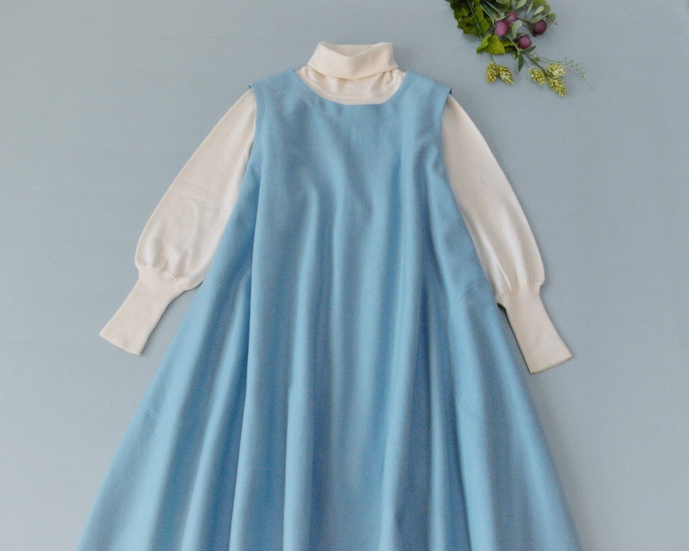 総裏付きウール混両脇ポケット付きシンプルなノースリーブワンピース♪拍卖