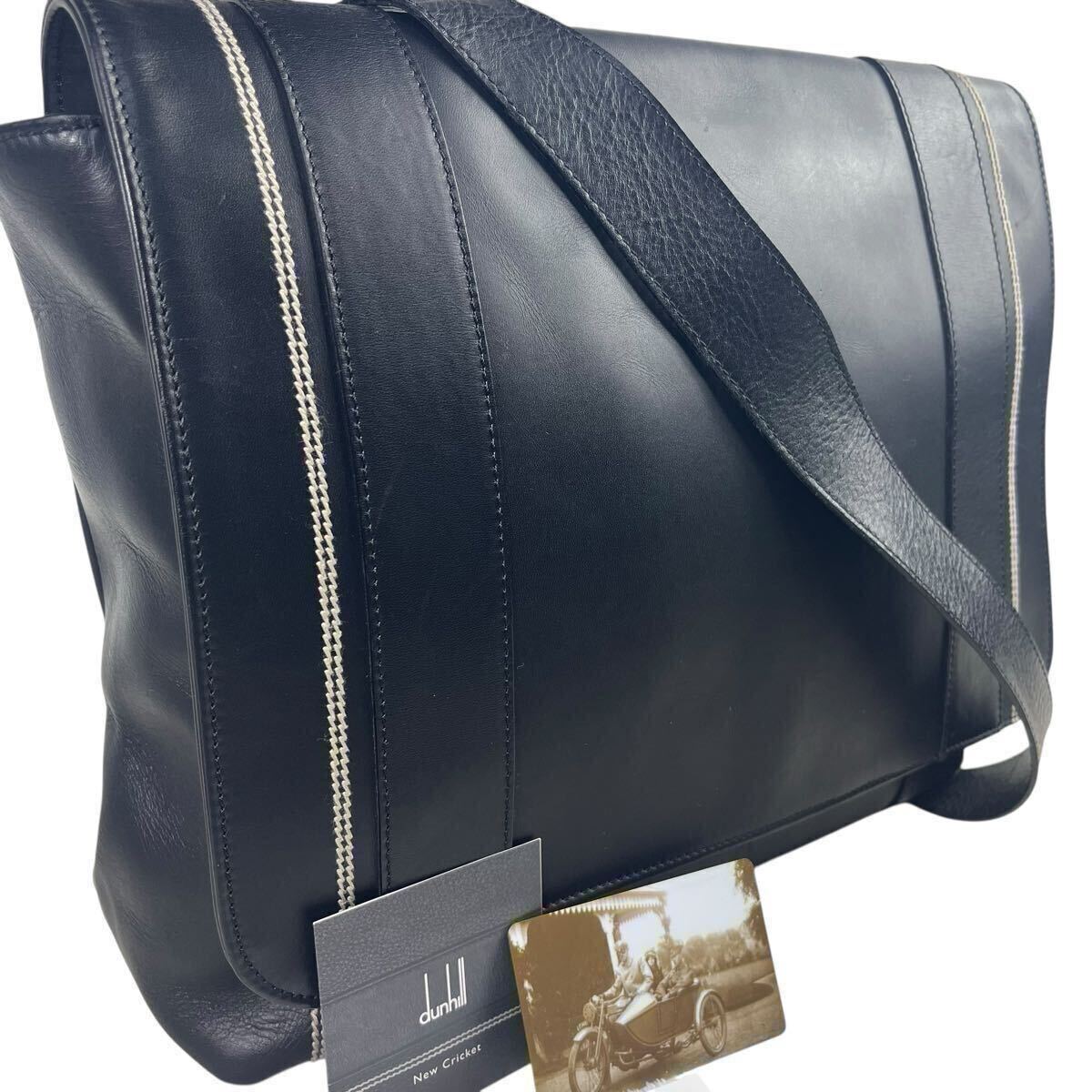 【111個限定 極美品】ダンヒル メッセンジャーバッグ ニュークリケット A4収納 ブラック メンズ ショルダー レザー dunhill ビジネス 黒 革拍卖