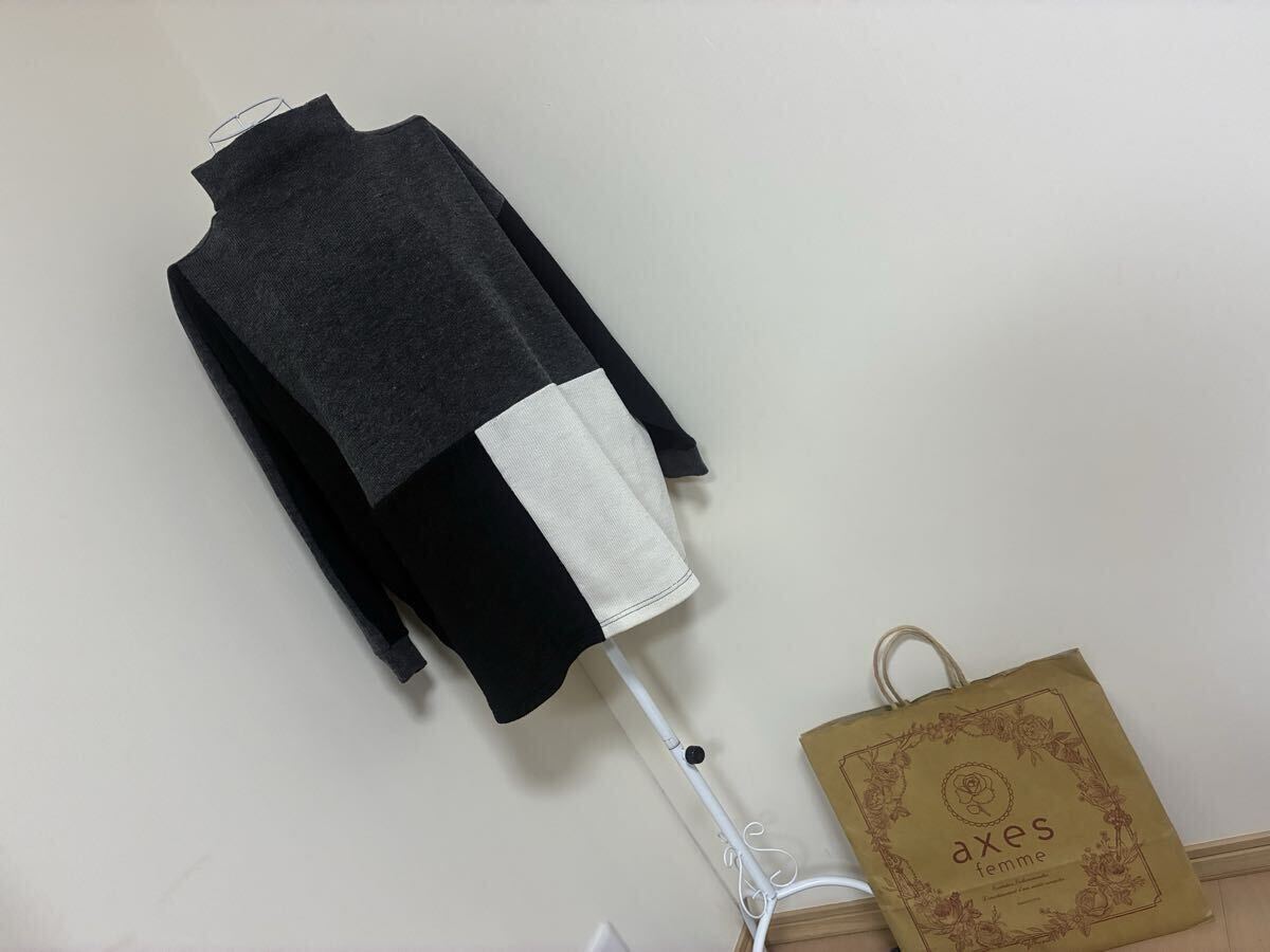 アクシーズファム☆異素材生地配色ボトルネックプルオーバートップス☆used拍卖