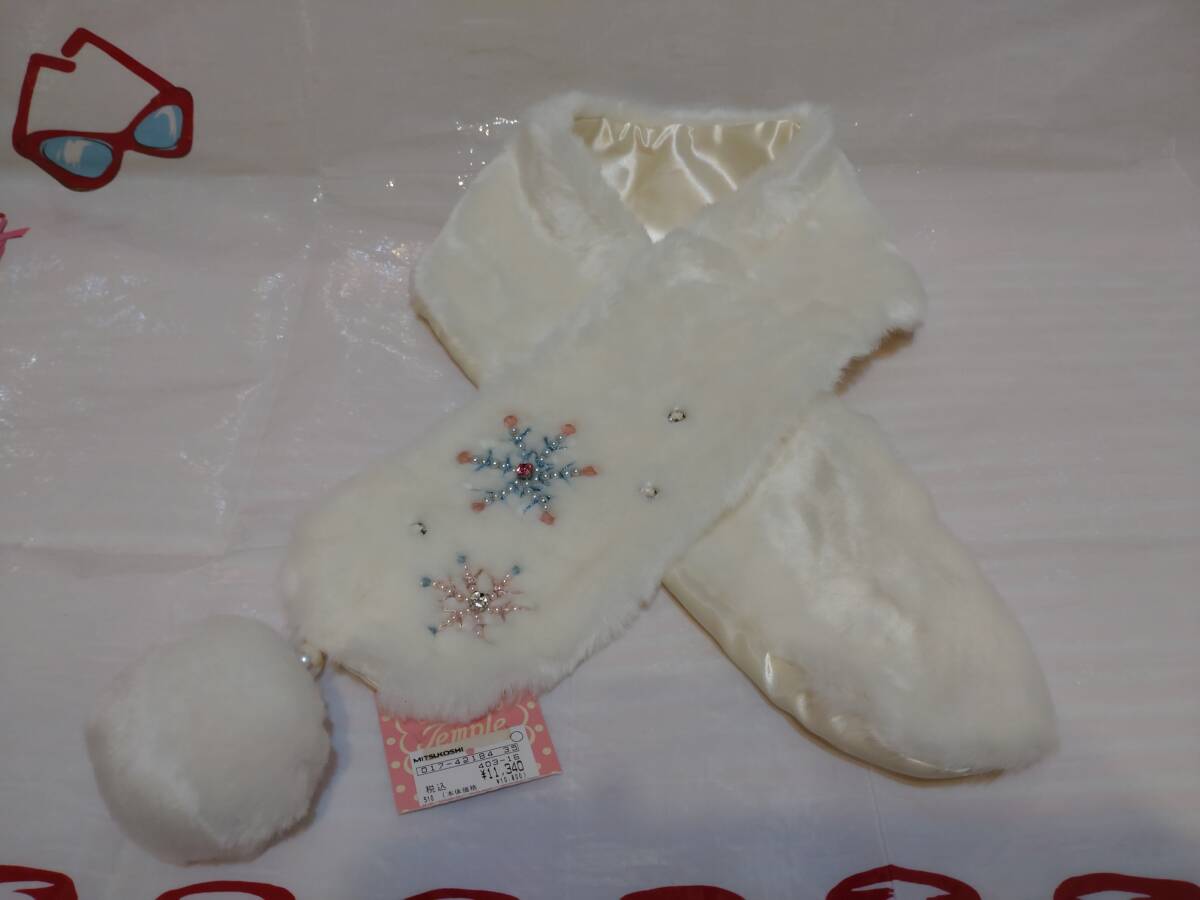 シャーリーテンプル 雪の結晶ボアマフラー白 新品タグ付き拍卖