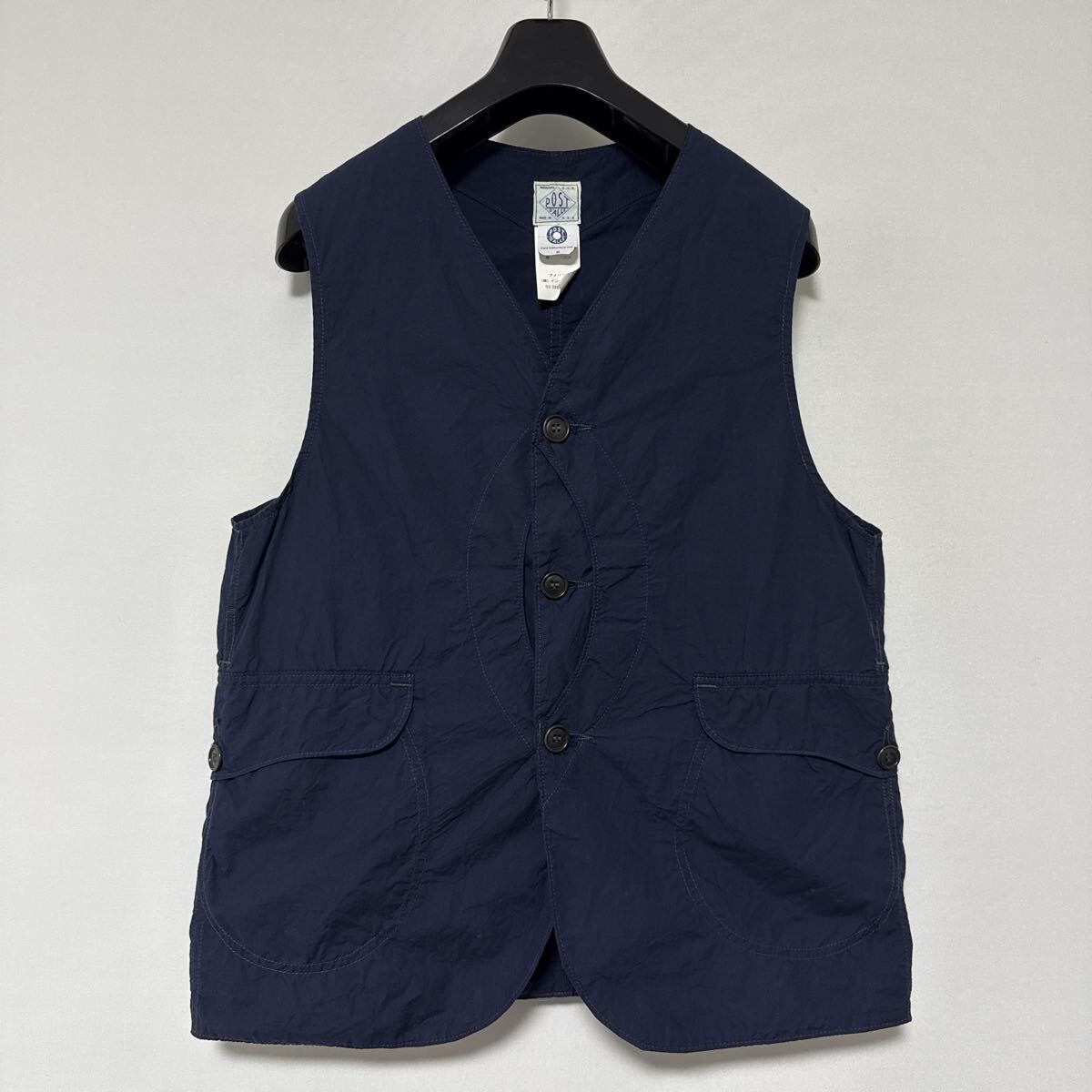 美品 POST OVERALLS ロイヤルトラベラー ベスト S ポストオーバーオールズ royal traveler vest コットン ネイビー USA アメリカ製拍卖