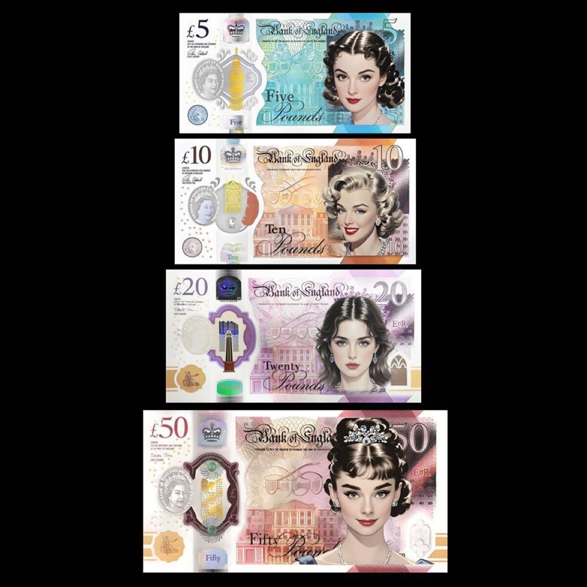 ハリウッドスター 記念紙幣 4種完 未使用拍卖